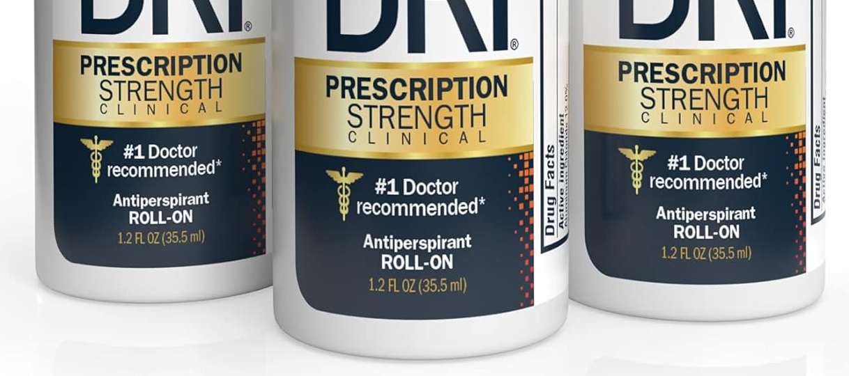 Three canisters of 'Certain Dri' antiperspirant, labeled 'Prescription strength clinical' and '#1 doctor recommended'