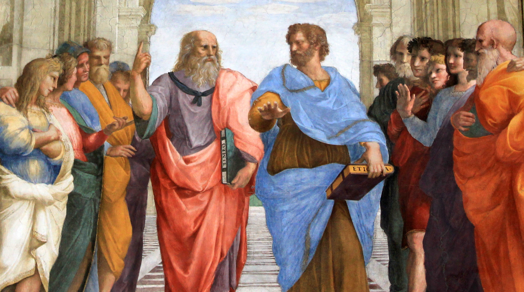 Detail of Raphael's _The School of Athens_, focusing on Plato and Aristotle